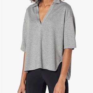 Theory Crop Polo Shirt Grey V-Neck